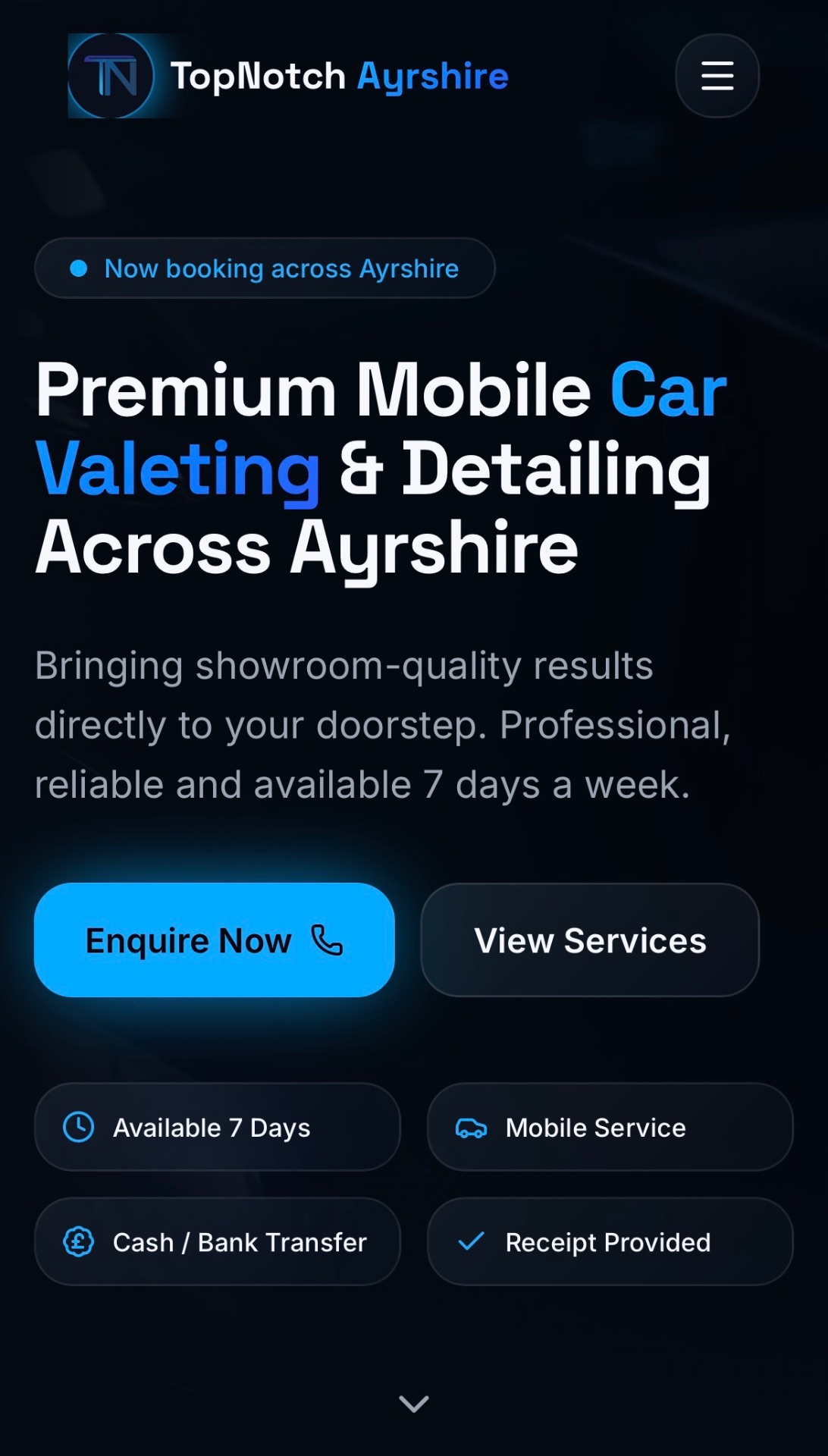TopNotch Ayrshire website designed by The Web Club — Mobile Car Valeting & Detailing